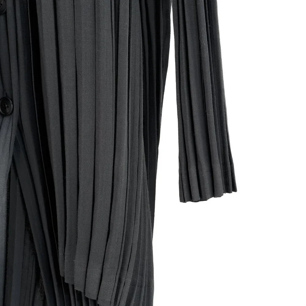 Issey Miyake Archival Rare Grey Pleated Scarf-Collar Button-Front Duster - Picture 5 of 10